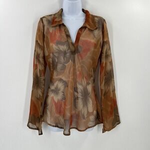 Passport 90s Vintage Floral Print Semi-Sheer Shirt Size M Grunge Fairycore Top